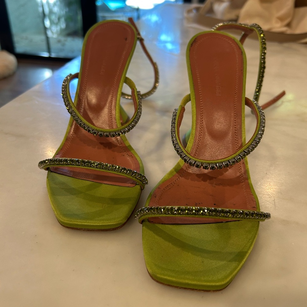 Amina Muaddi sandals Lime Green Rhinestone Embellished Heels worn once size 38